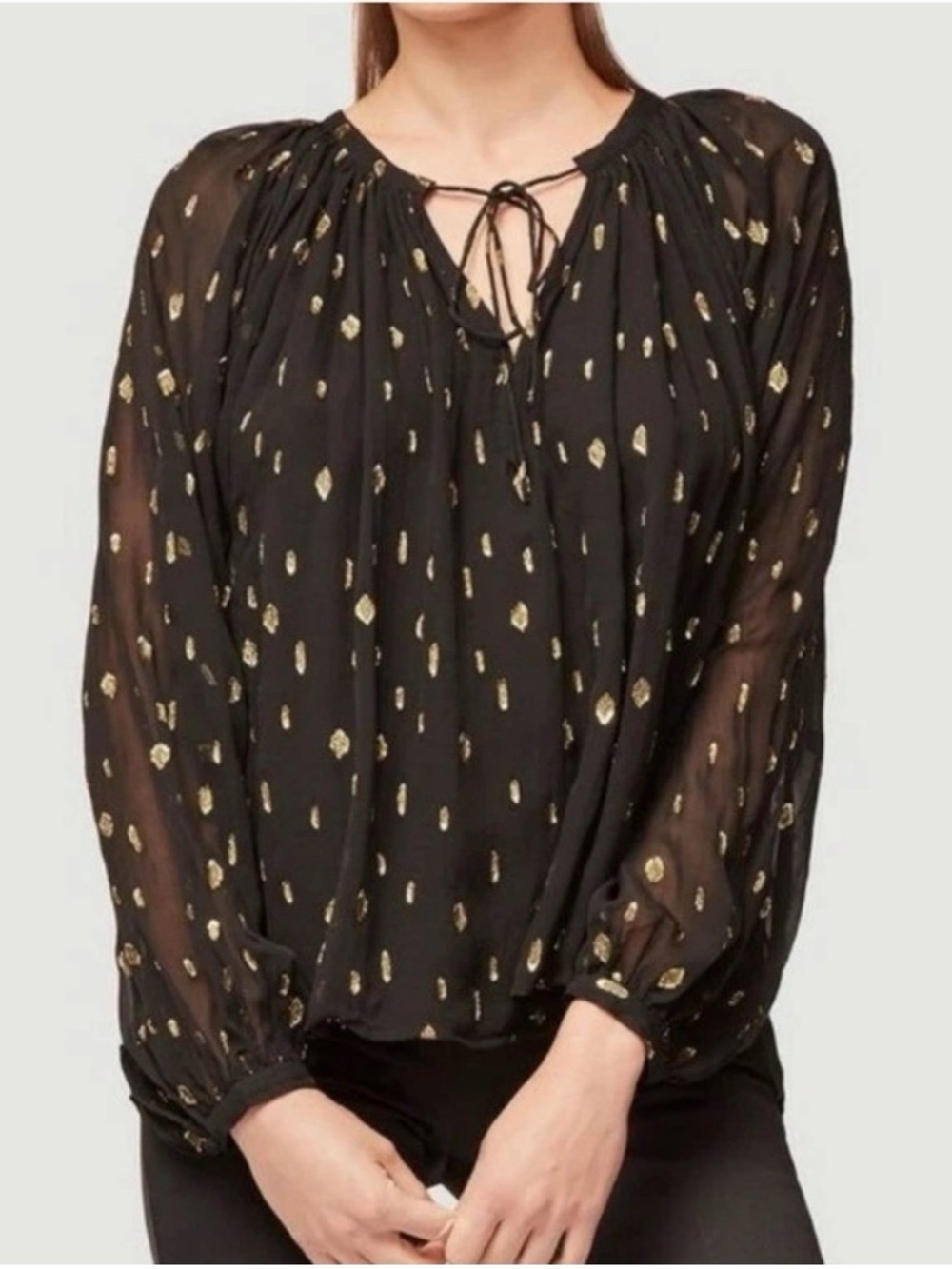 Frame Denim Black Metallic Dot Peasant Blouse - Women
